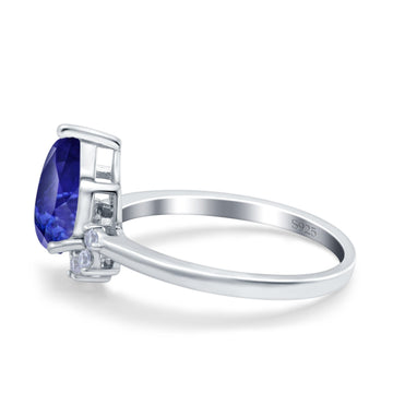 Teardrop Art Deco Pear Engagement Ring Simulated Blue Sapphire CZ 925 Sterling Silver